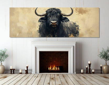 Black Buffalo Painting – Large Bull Canvas Print | Abstract Buffalo Poster, Framed Wall Art