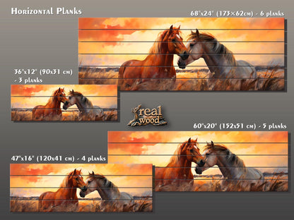 Wood Wall Art – Romantic Horse Couple Painting | Large Wooden Poster Decor