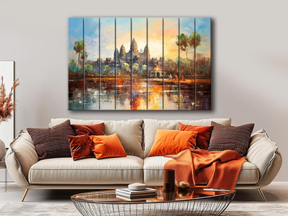 Wood Wall Art – Ancient Khmer Print on Wood | Angkor Wat Painting Decor