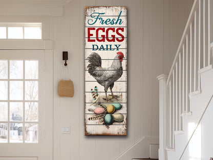 Fresh Eggs Wood Sign – Rustic Kitchen Decor With Distressed Wood Wall Art
