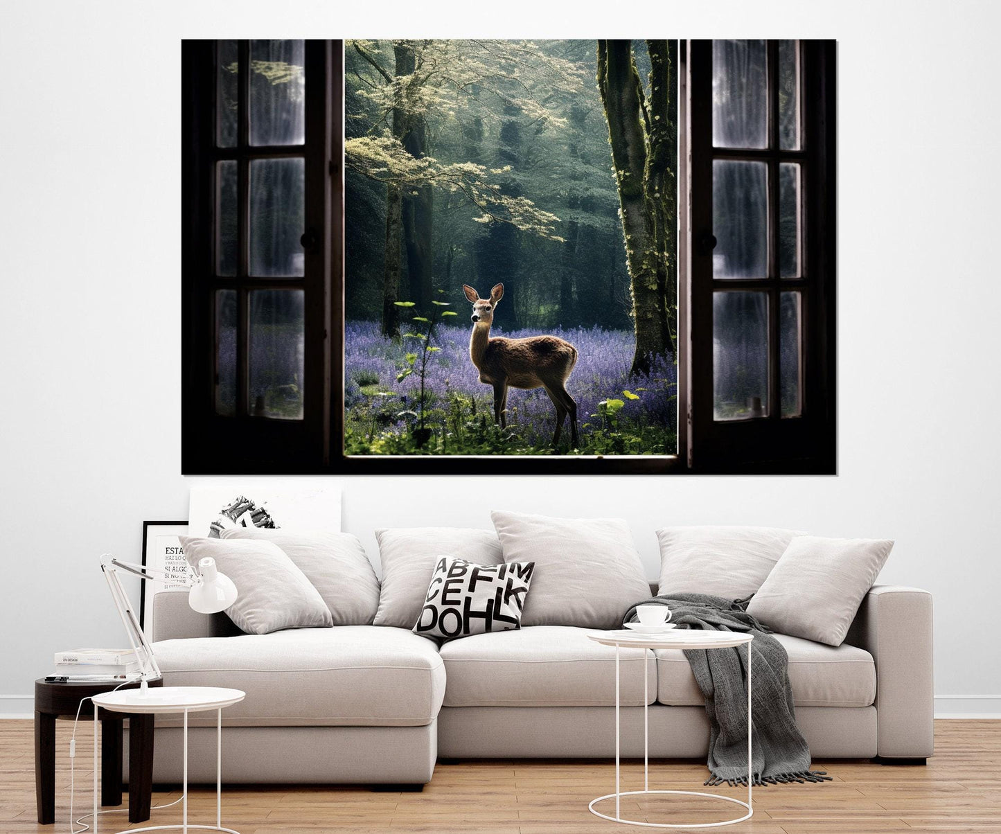 Fantasy Forest Canvas Print - Window Canvas Art With Abstract Deer Wall Decor
