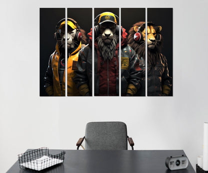 Lions Canvas Print - Rock Club Wall Decor | Leather Jacket Art, Ready To Hang