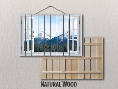 Wood Wall Art – Alpine Wall Decor With Winter Mountain Landscape Print On Natural Wood