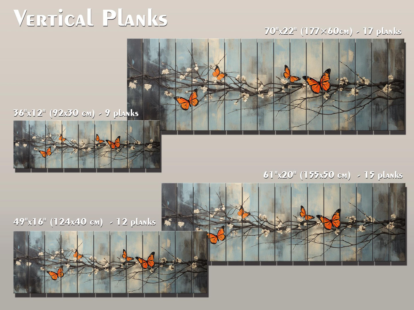 Butterflies on Blossoming Branch Print on Natural Wood – Rustic Nature Wall Art