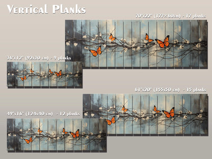 Butterflies on Blossoming Branch Print on Natural Wood – Rustic Nature Wall Art