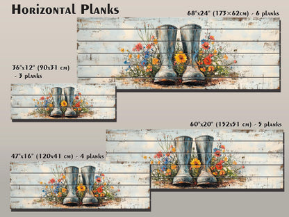 Rustic Wood Wall Art – Rain Boots Wall Art With Wildflowers Wood Print | Cozy Cabin Decoration