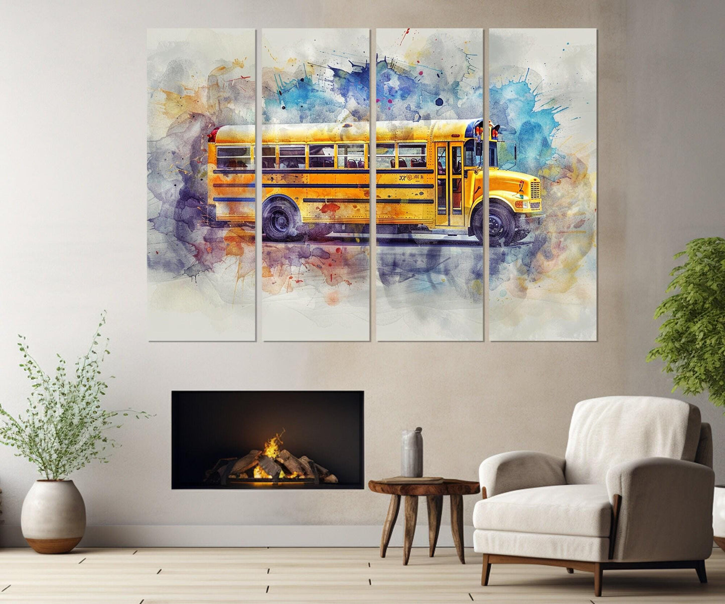 Yellow School Bus Canvas Print, School Wall Decor, Framed and Ready to Hang