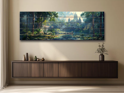 Angkor Wat Wall Art – Rustic Wooden Wall Decor | Abstract Temple Wood Print