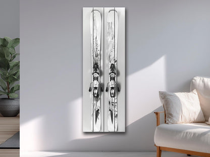 Minimalist Ski Print on Wood, Modern Skiing Wall Decor