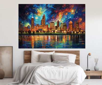 Detroit Canvas Print – Abstract Detroit Skyline Painting | Ready to Hang Wall Art