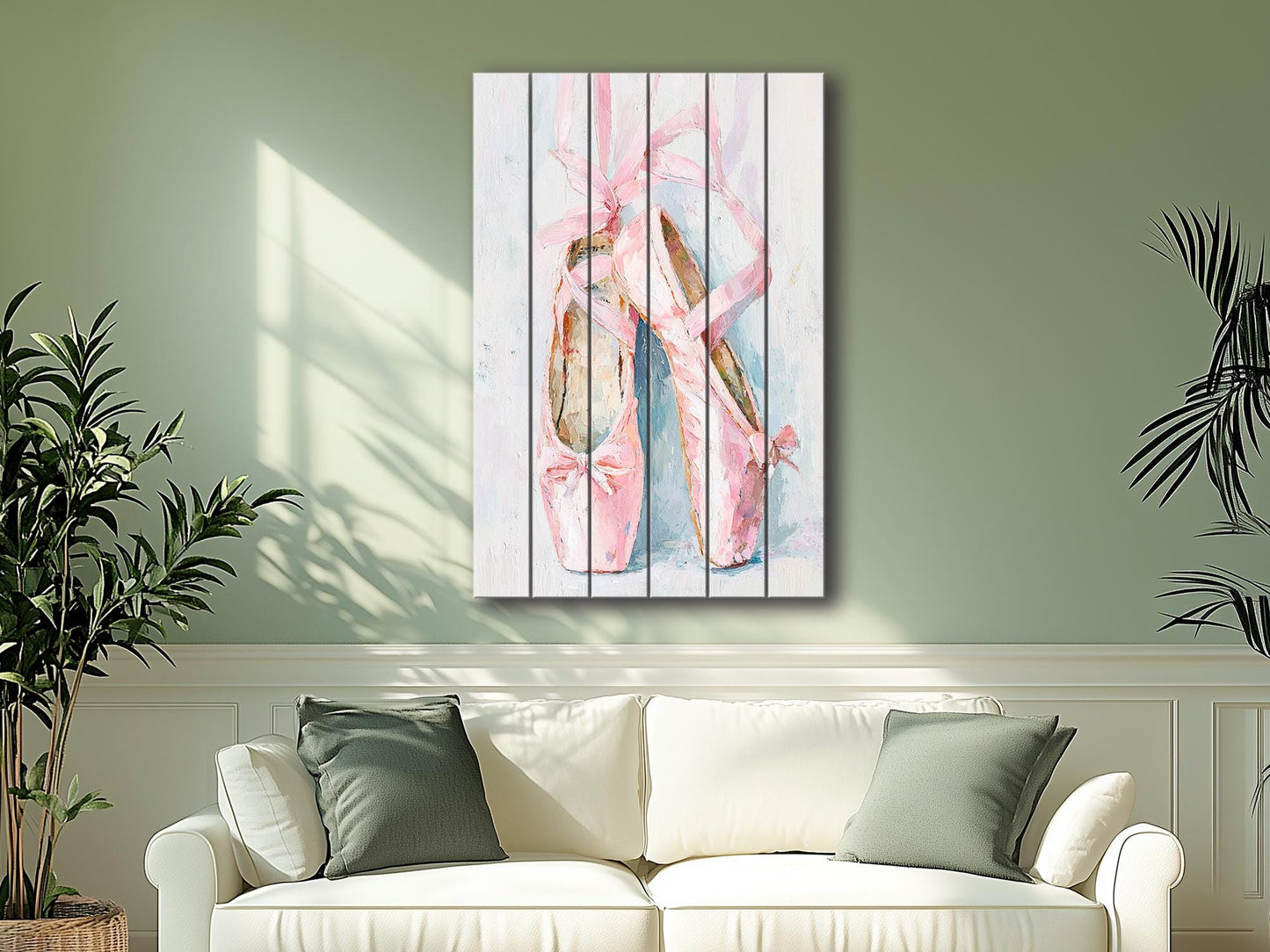 Pink Ballet Shoes Wall Art - Wooden Wall Decor | Pastel Dance Print on Wood