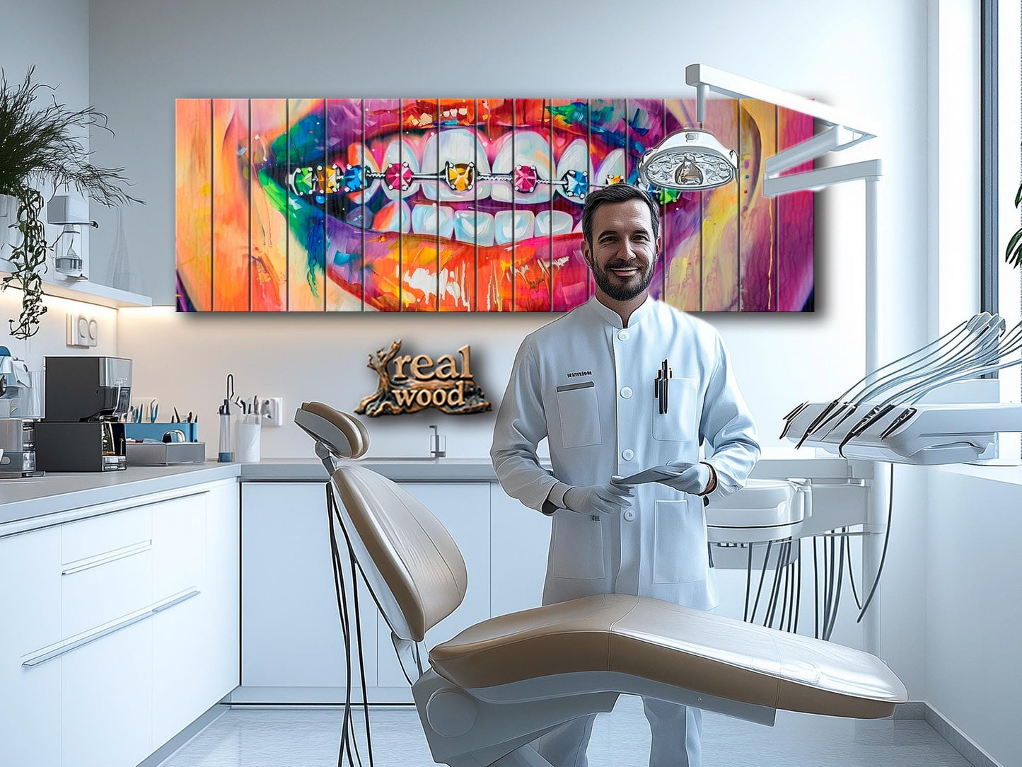 Wood Wall Art – Abstract Braces Painting | Orthodontist Wall Decor on Wood