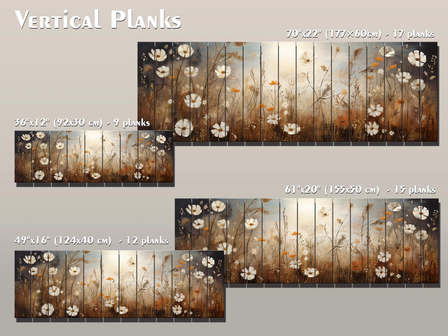 Wildflowers Field Painting Printed on Natural Wood - Wildflowers Field Print