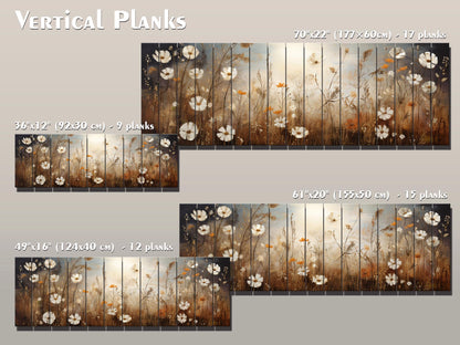 Wildflowers Field Painting Printed on Natural Wood - Wildflowers Field Print