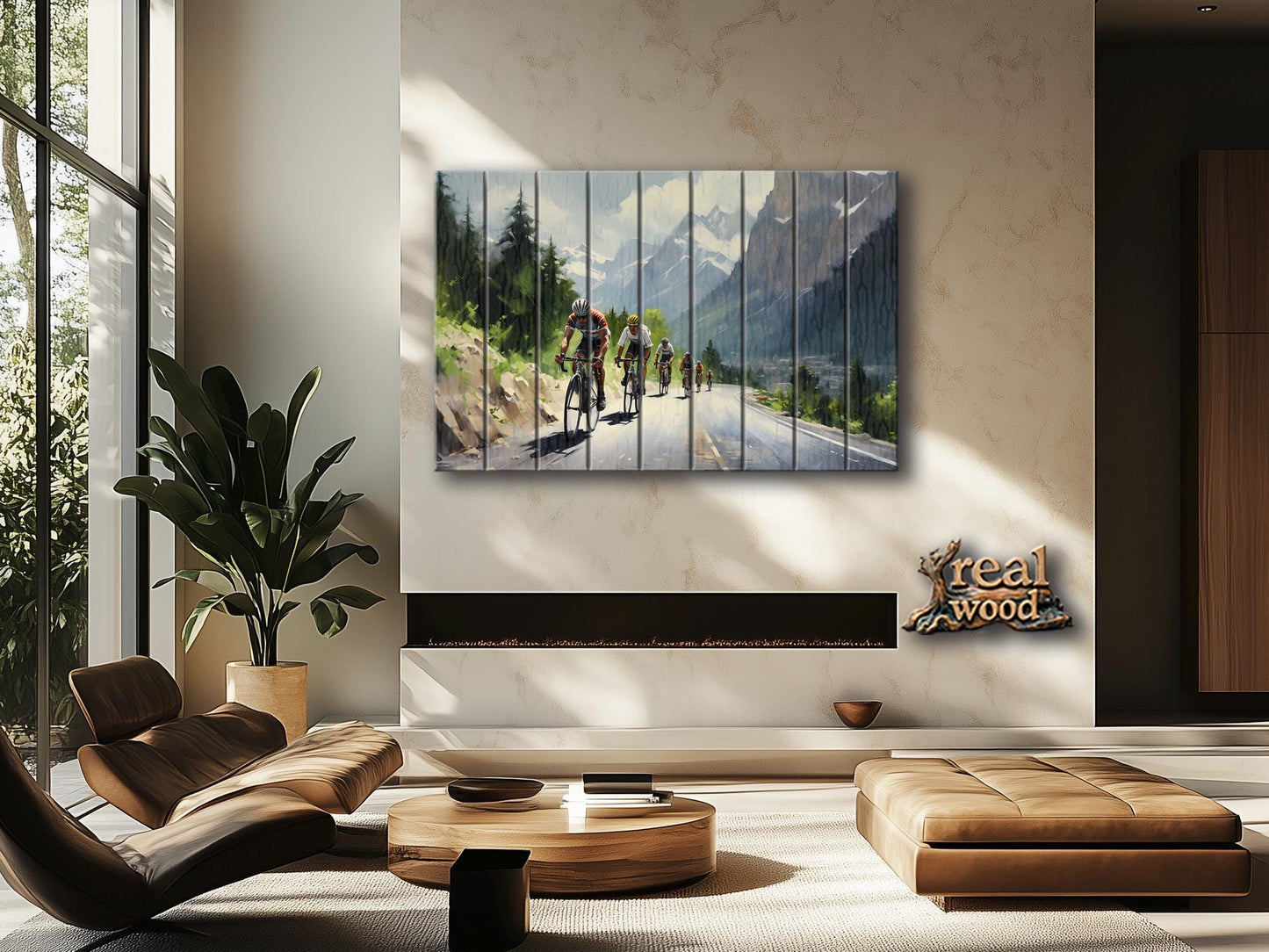 Cycling Wood Art – Abstract Velo Sport Painting on Natural Wood Wall Decor