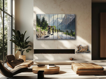 Cycling Wood Art – Abstract Velo Sport Painting on Natural Wood Wall Decor
