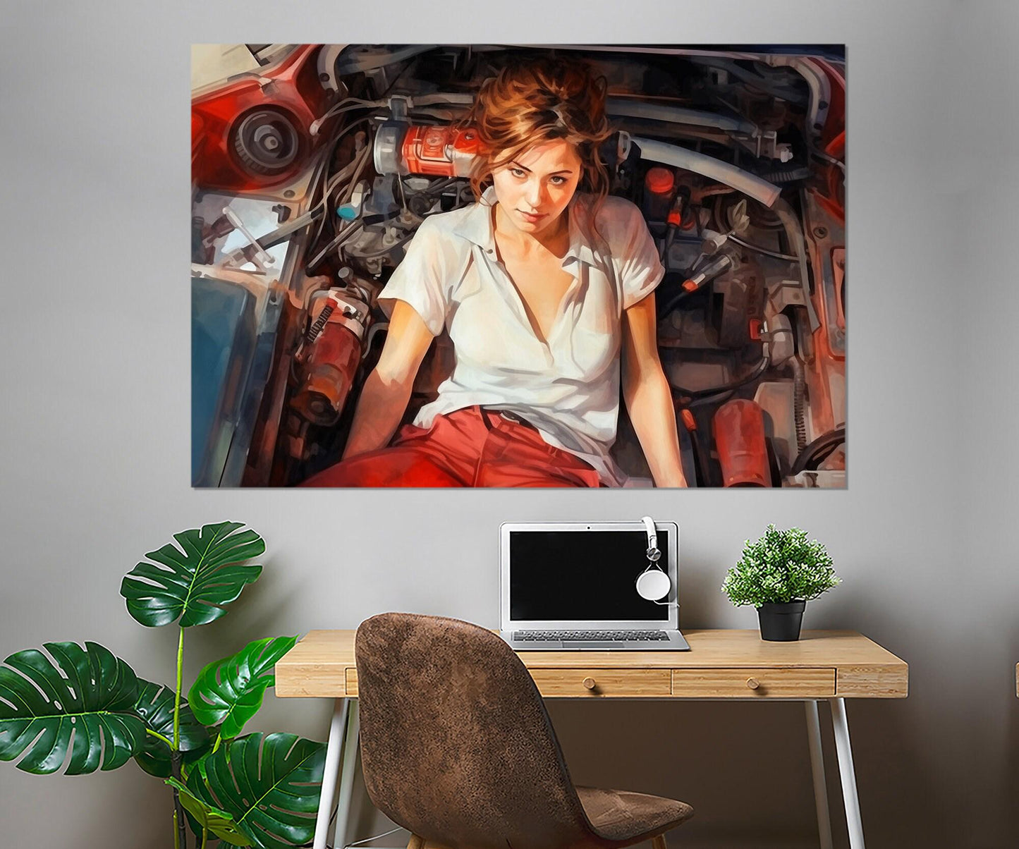 Mechanic Woman Canvas Print - Retro Mechanic Painting | Framed Gallery Wrapped Wall Art