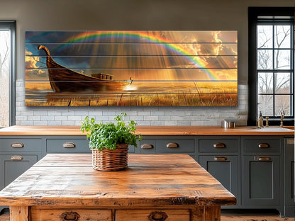 Noah's Ark Wall Art – Natural Wood Plank Print | Rustic Farmhouse Decor