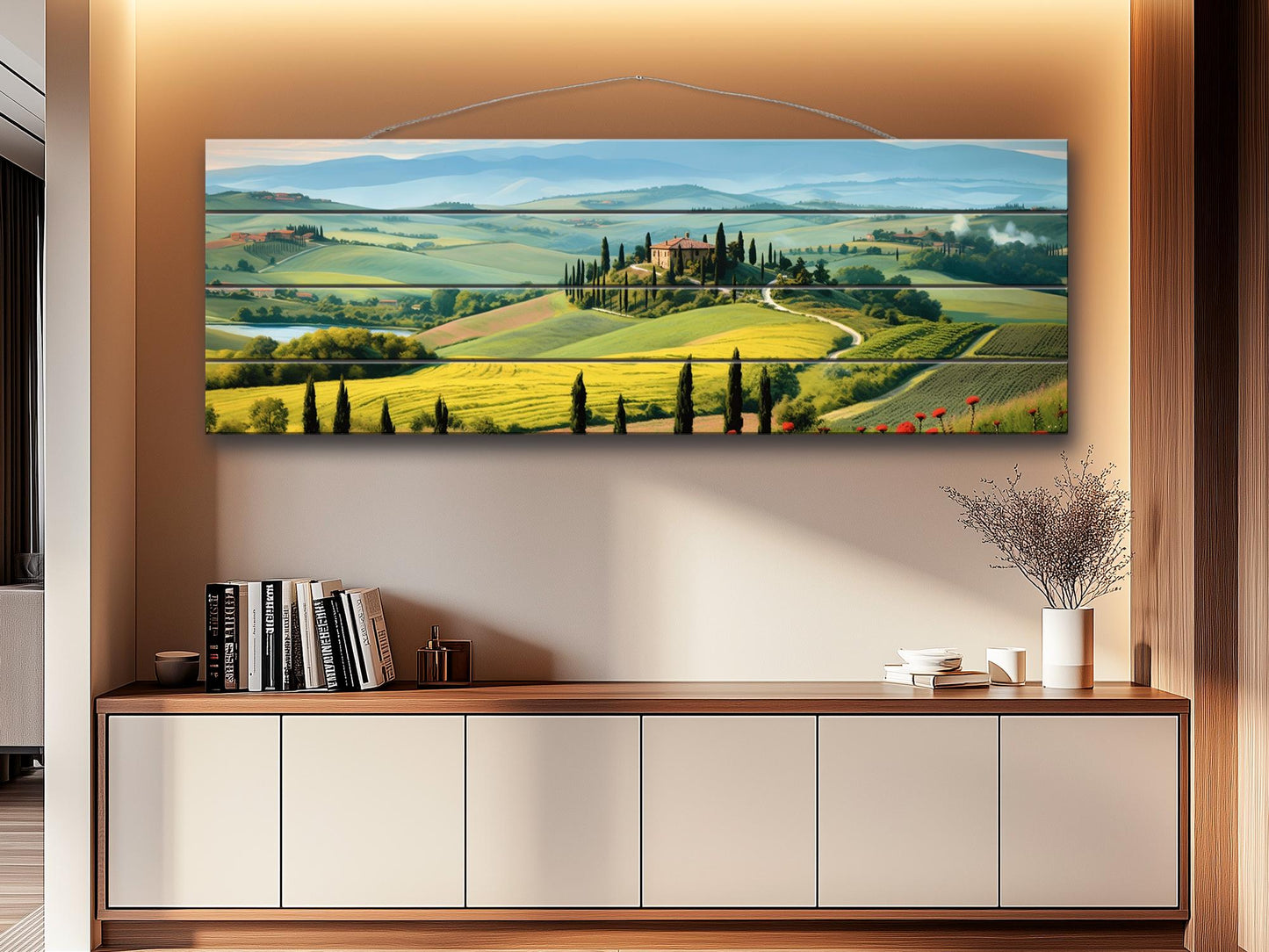 Rustic Wood Wall Art – Scenic Tuscany Landscape Art on UV Printed Wood