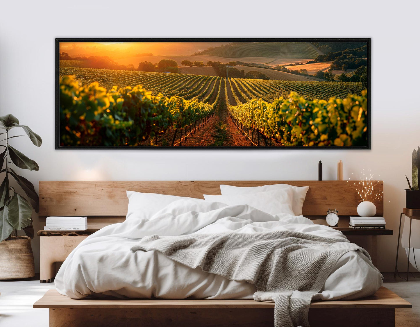 Vineyard Canvas Print – Warm Golden Vineyard Rustic Farmhouse Wall Art, Framed Canvas