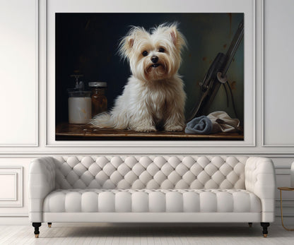 Cute Puppy Canvas Print - Framed Gallery Wrapped Cotton Canvas Art For Groomers Studio