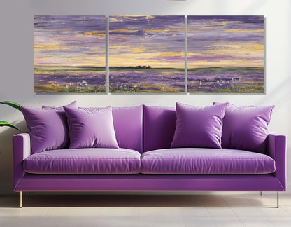 Lavender Field Canvas Panoramic Nature Art – Framed Canvas Print, Ready to Hang