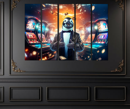 Penguin Casino Canvas - Funny Casino Wall Art | Framed & Ready to Hang