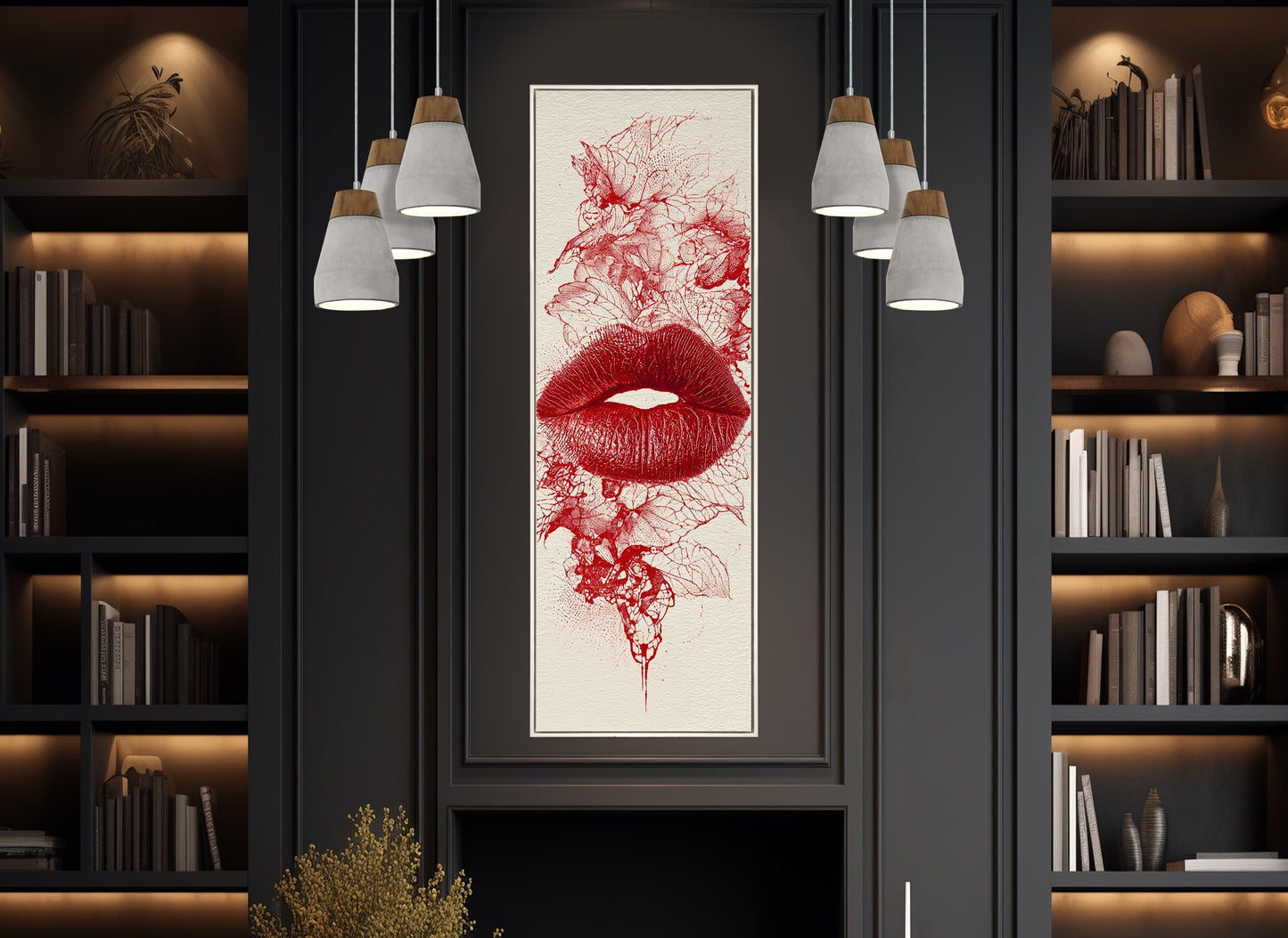 Red Lips Canvas | Modern Home Decor - Passionate Red Print Abstract Lips Poster
