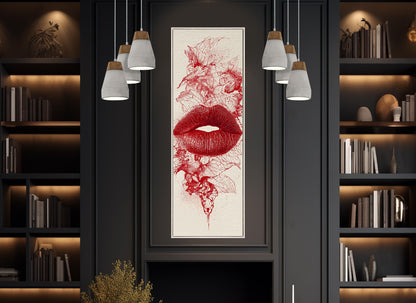 Red Lips Canvas | Modern Home Decor - Passionate Red Print Abstract Lips Poster
