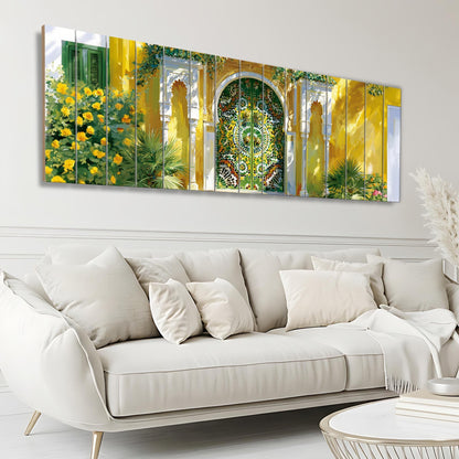 Moroccan Mosaic Door wood Print, Colorful Islamic Architecture Wall Art, Garden Entrance Painting