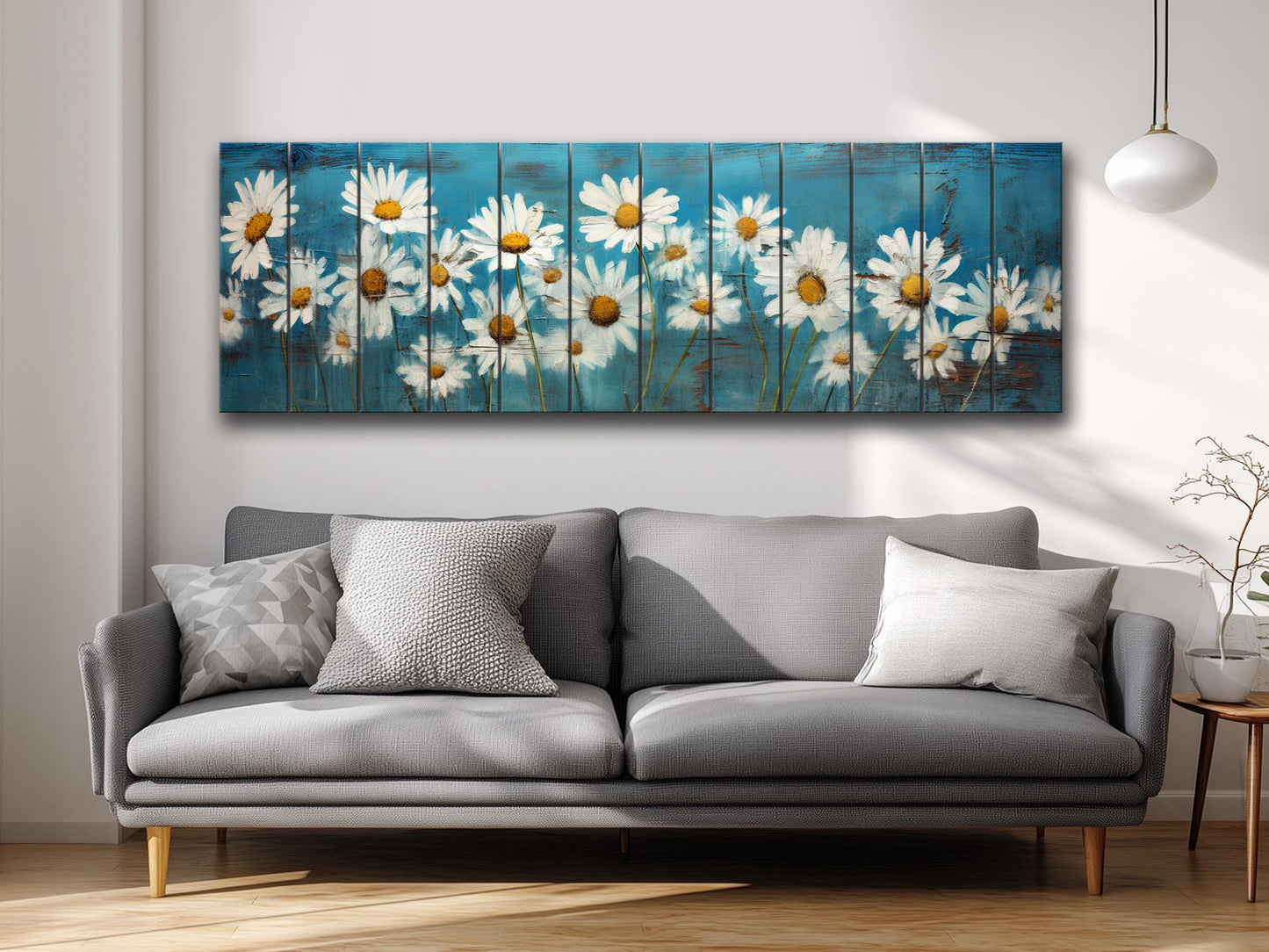 Rustic Daisy Flowers Printed on Natural Wood – Floral Wall Art