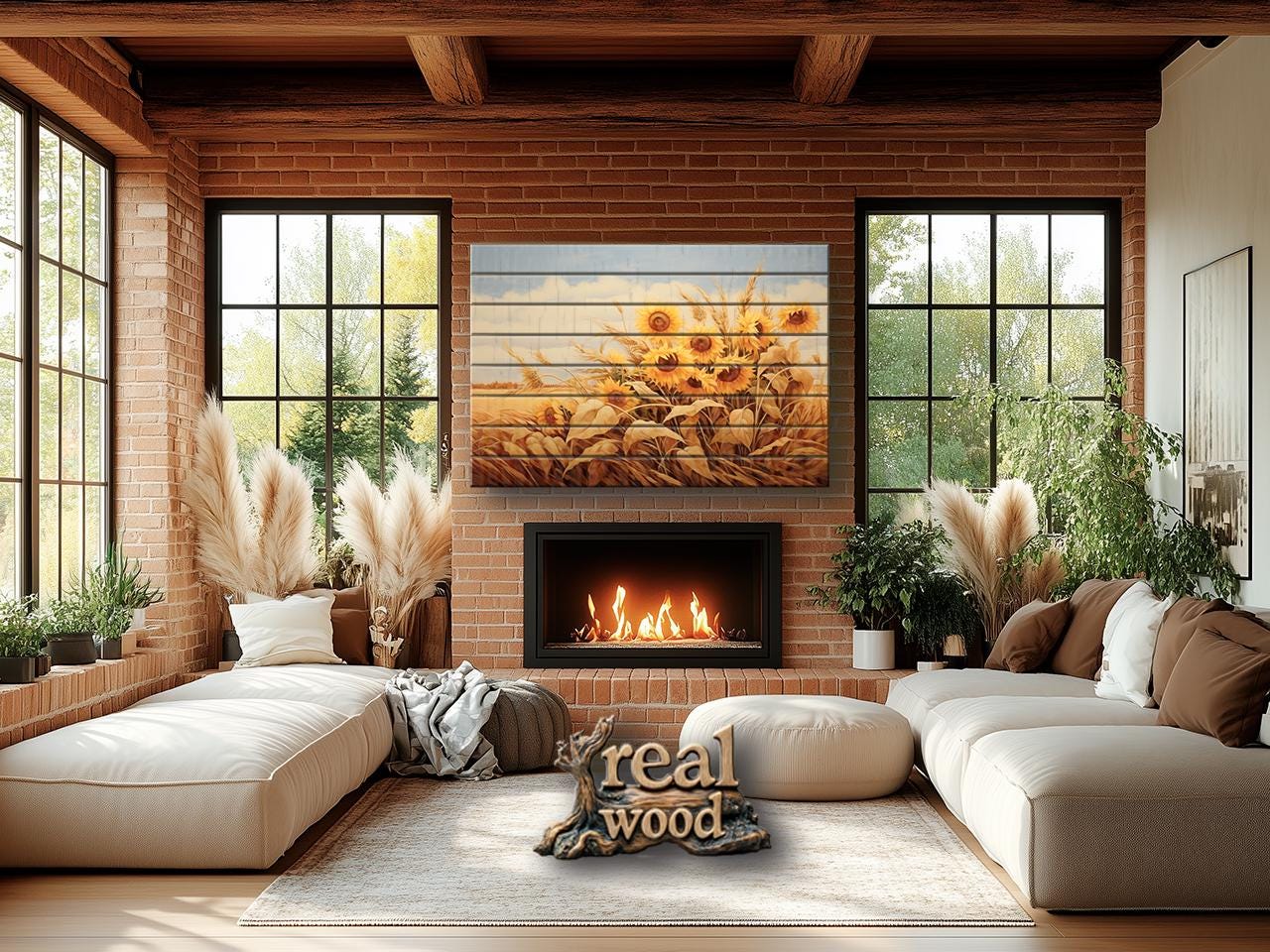 Rustic Print on Wood Wall Art – Sunflower Wall Decor on Smooth Linden Wood Planks
