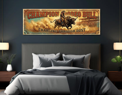 Majestic Rodeo Bull Canvas Print, American Flag, Large Western Wall Art, Framed and Ready to Hang