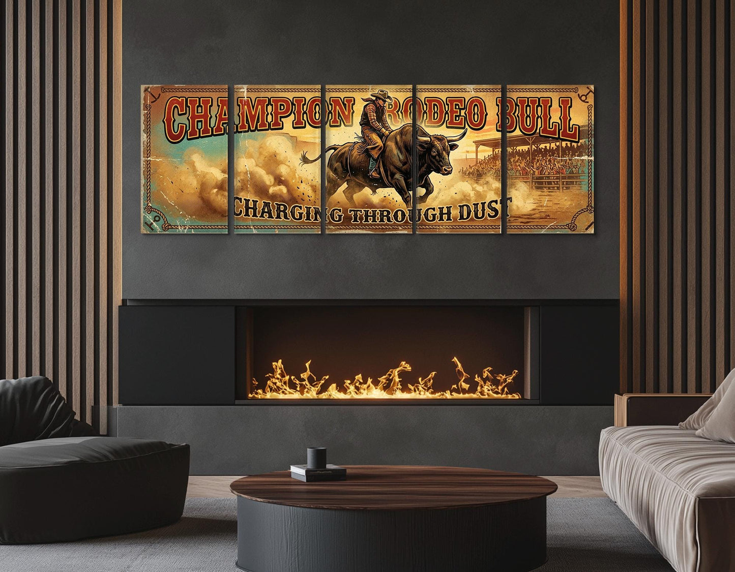 Majestic Rodeo Bull Canvas Print, American Flag, Large Western Wall Art, Framed and Ready to Hang