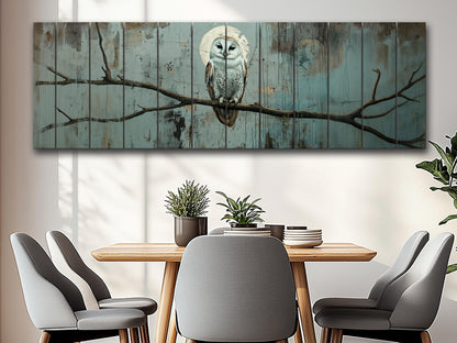 Wood Wall Art – Rustic Owl on Branch Print | Natural Wood Plank Decor