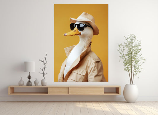 Duck Canvas Print – Cool Duck in Hat & Sunglasses | Framed Canvas Art, Ready to Hang