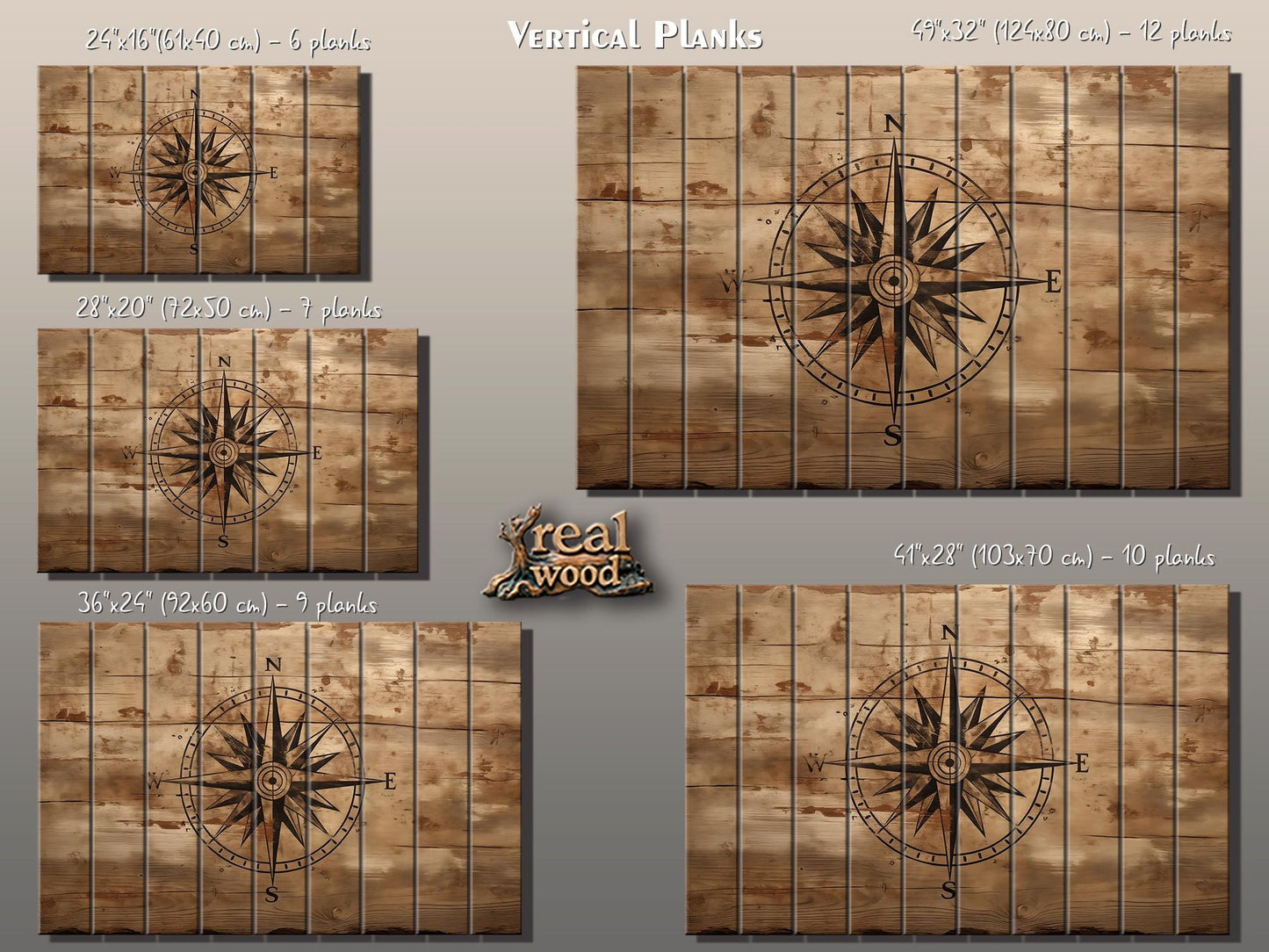 Rustic Compass Print – Nautical Wall Art on Natural Wood | UV Printed Wood Art