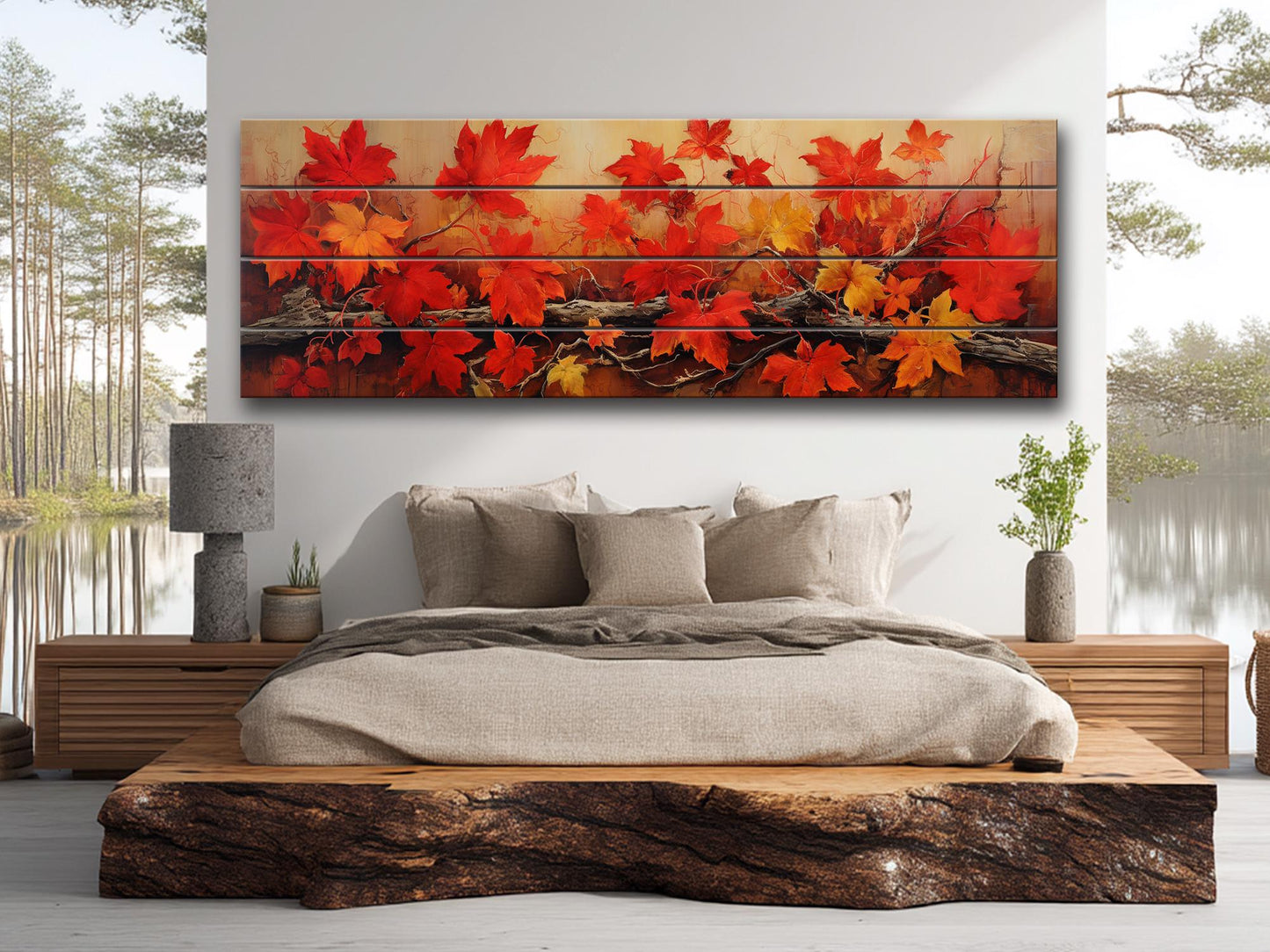 Wood Wall Art - Large Natural Wood Print Featuring Autumn Tree Branch Floral Design