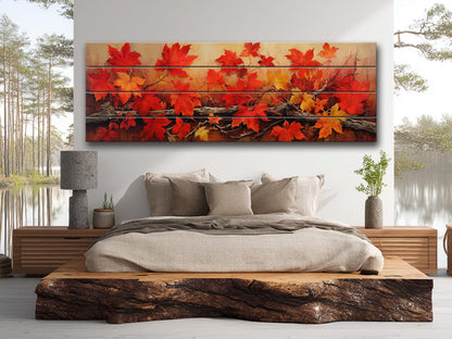Wood Wall Art - Large Natural Wood Print Featuring Autumn Tree Branch Floral Design