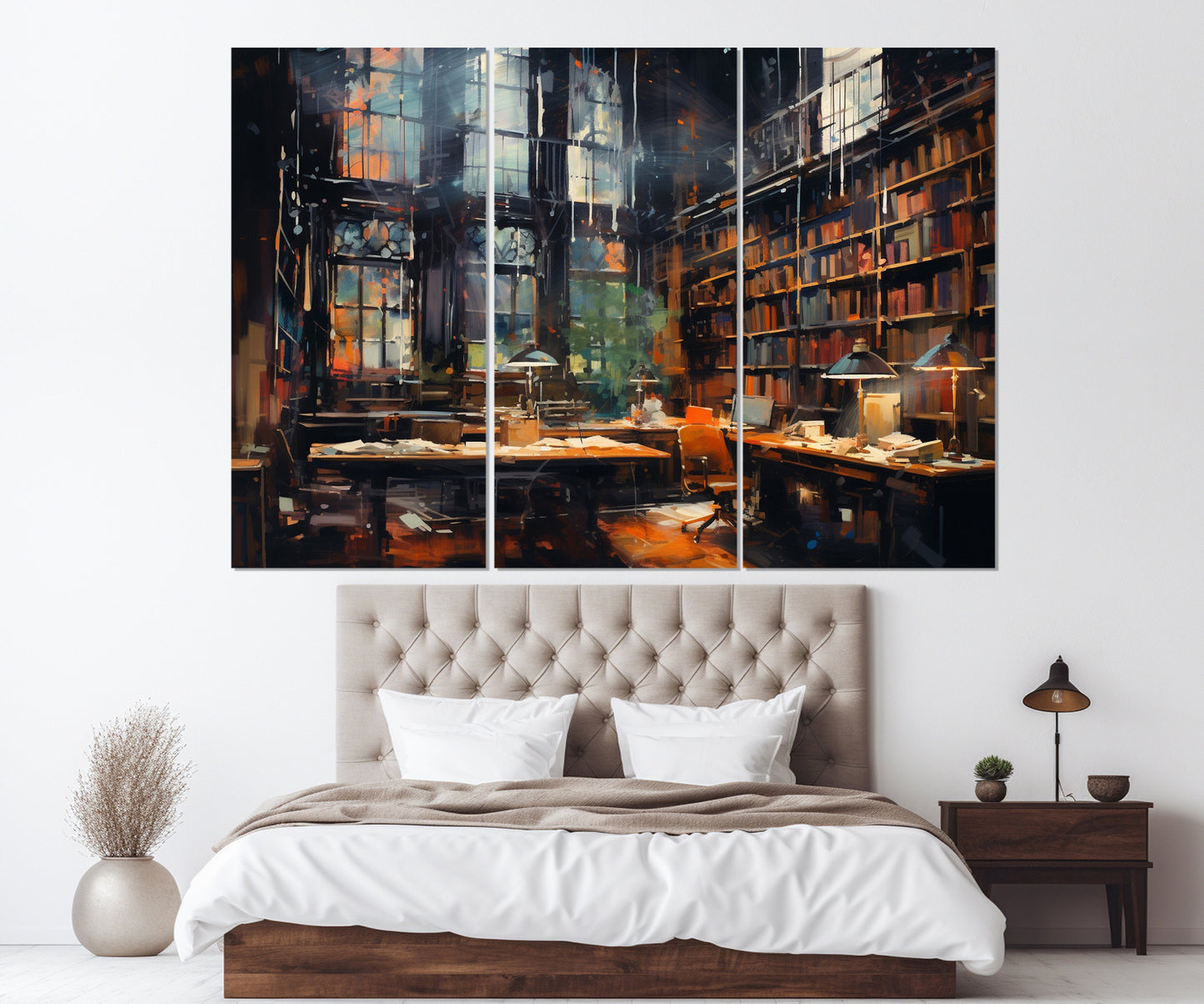 Library Oil Painting – Abstract Canvas Art | Framed Canvas Print, Reading Room Decor