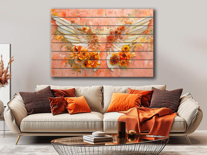 Wood Wall Art – Angel Wings Painting on Wood Planks | Rustic Religious Decor