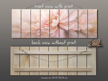 Wood Wall Art – Large Pink Peony Painting | Smooth Linden Wood Floral Decor