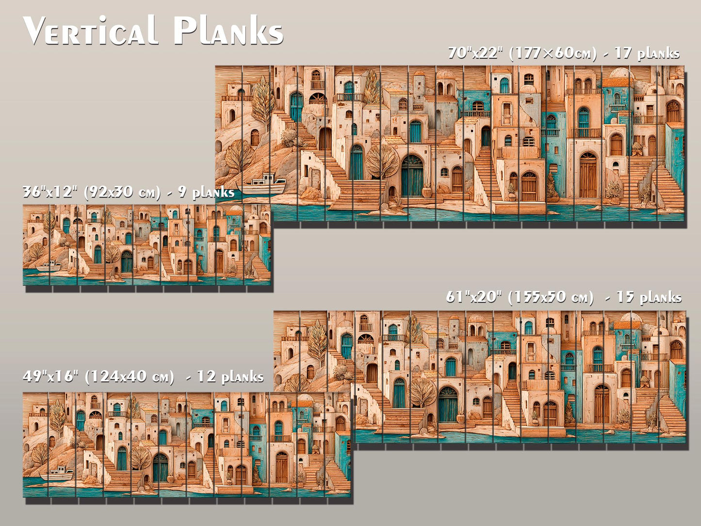 Mediterranean Wood Art - Rustic Coastal Wall Decor | Harbor Panorama Print