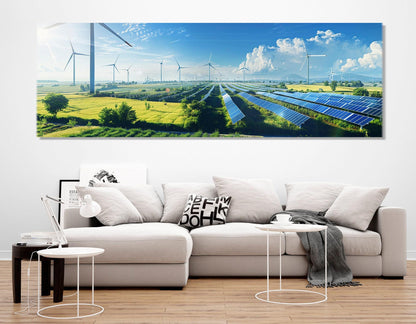 Renewable Energy Wall Art – Wind Turbine Canvas & Solar Panel Print on Gallery Wrapped Canvas