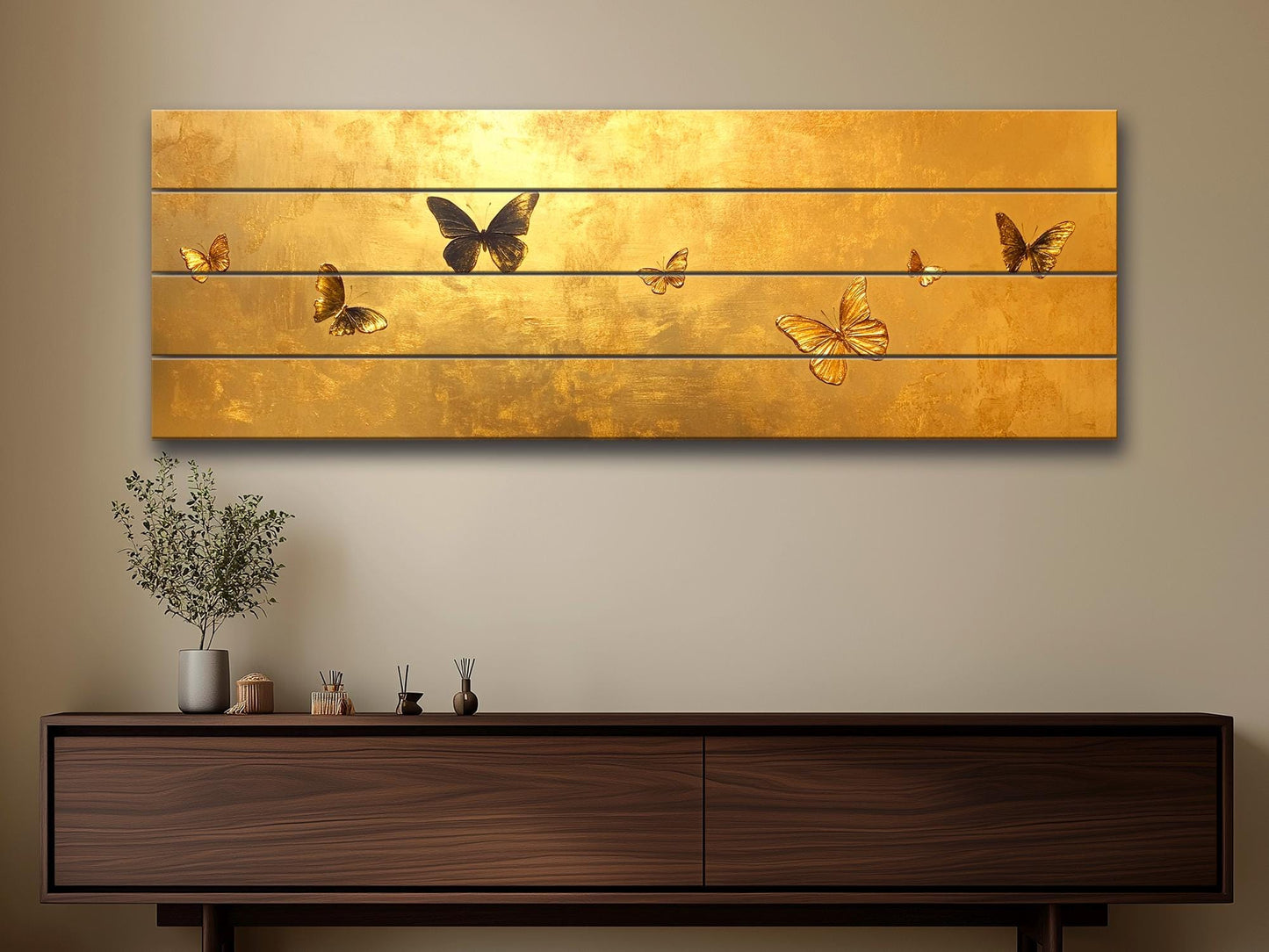 Gold Butterfly Wall Art - Printed Wood Panel | Luxury Wood Wall Decor