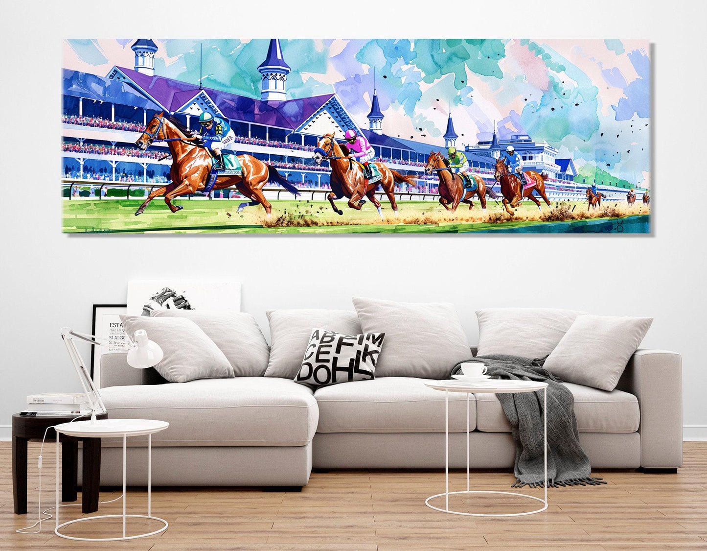 Horse Racing Wall Art – Abstract Horse Painting on Gallery Wrapped Canvas with Floating Frame