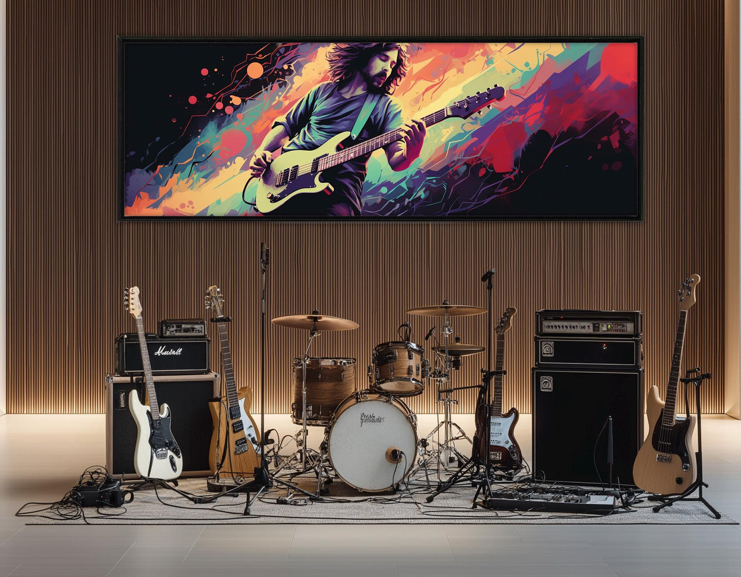 Pop Art Guitar Canvas - Abstract Guitar Painting | Framed Ready to Hang Wall Art