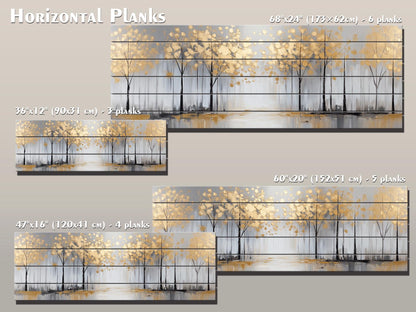 Winter Trees with Golden Leaves Print on Wood - Luxury Wall Art