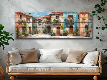 Italian Wood Wall Art - Handcrafted Wood Print Featuring Flower Balcony & Rustic Decor