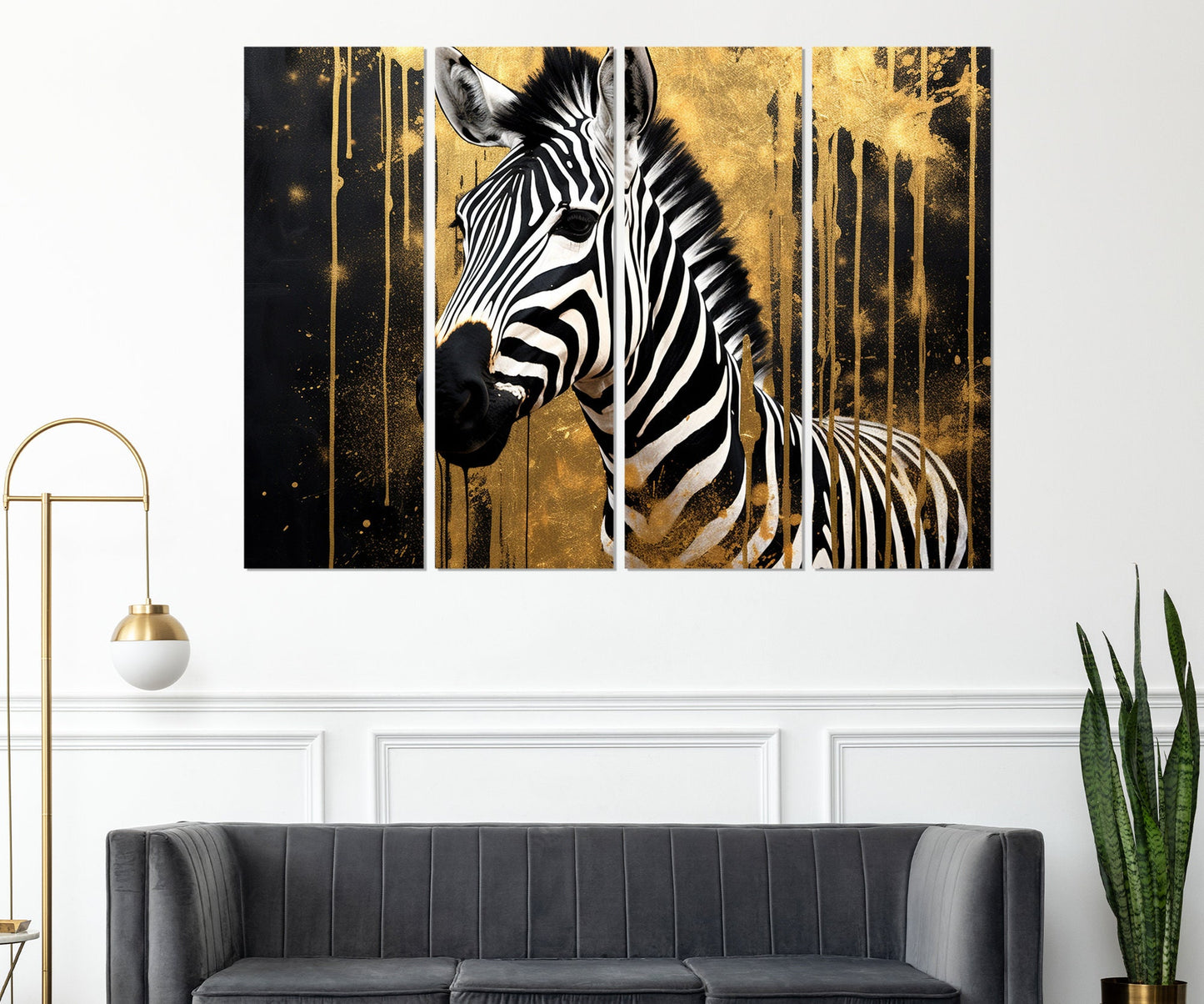 Zebra Canvas Print – Black and Gold Abstract Zebra Art, Ready to Hang Wall Decor